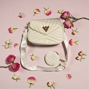 Valentino Orlandi White Quilted Vegan Leather Flap Crossbody Bag with Coin Purse